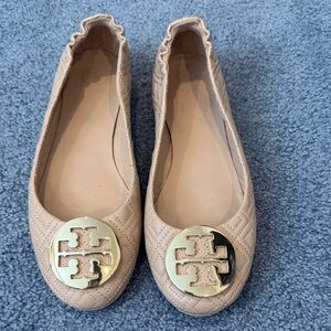 Tory Burch Quilted Tan Ballet Flats